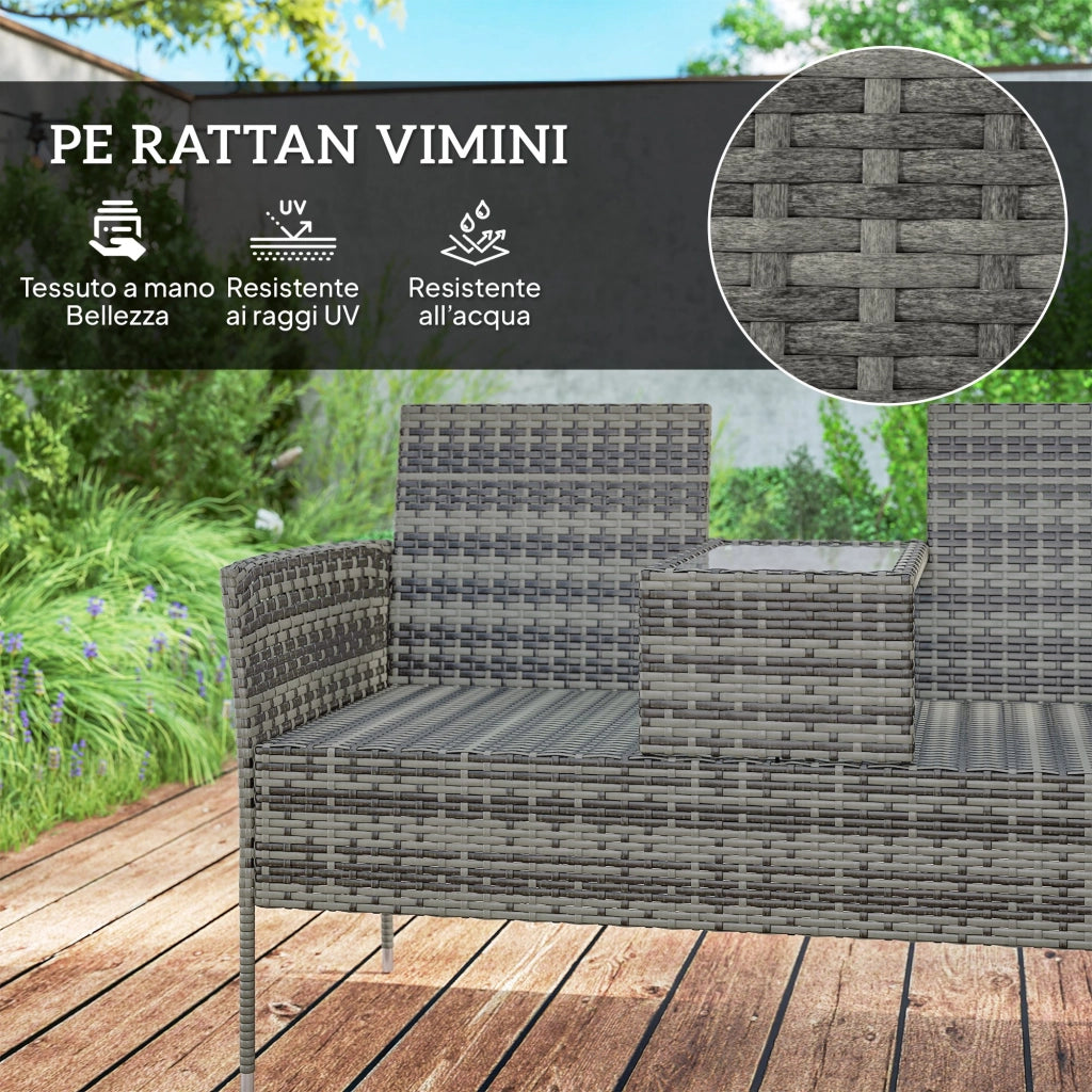 Set Giardino 2 Posti con Tavolino ¨C Minimal ¨C Grigio, Acciaio, Rattan, 137x59x82 cm