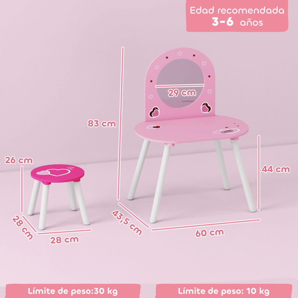 Tocador per Bambini con Specchio e Sgabello ¨C Minimal ¨C Rosa