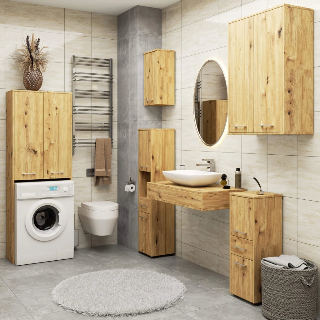 Colonna da bagno AKORD FIN per incasso di una lavatrice Quercia Artisan 64 cm 2 ante 64x30x180 cm