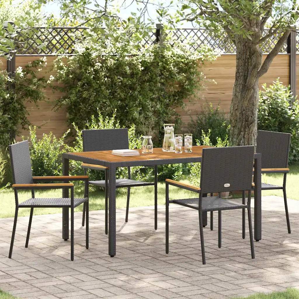 Set da Pranzo per Giardino 5 pcs Nero polyrattan