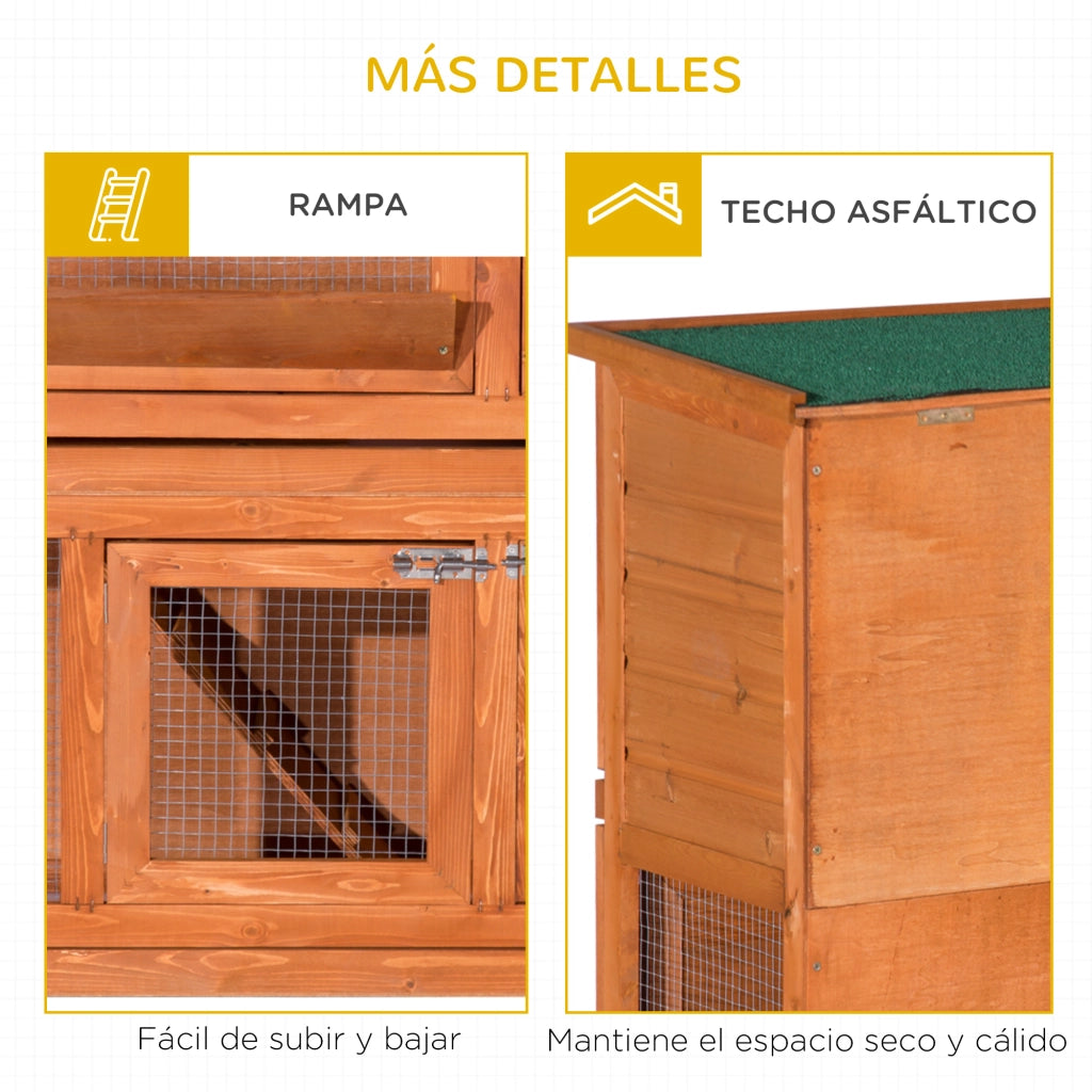 Conejera 2 Livelli in Legno per Esterno con Rampa e 2 Bandeje ¨C Zephmum ¨C 120x48x100 cm Legno Naturale