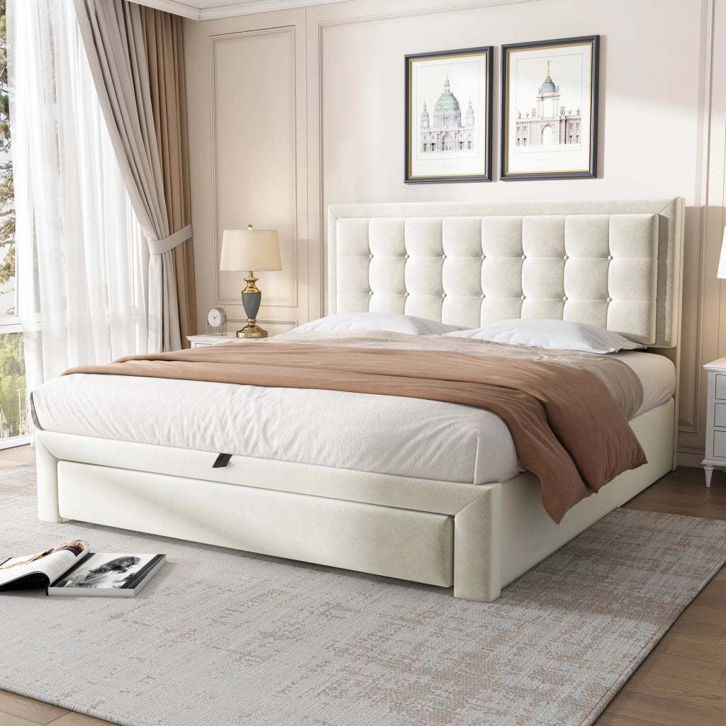 letto imbottito velluto beige 140 x 190 cm