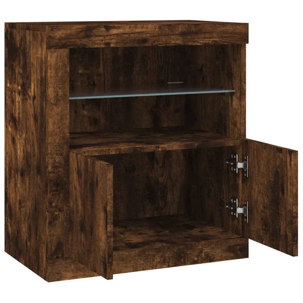 Credenza | Madia | Buffet da pranzo | Armadio da pranzo con Luci LED Rovere Fumo 60,5x37x67 cm