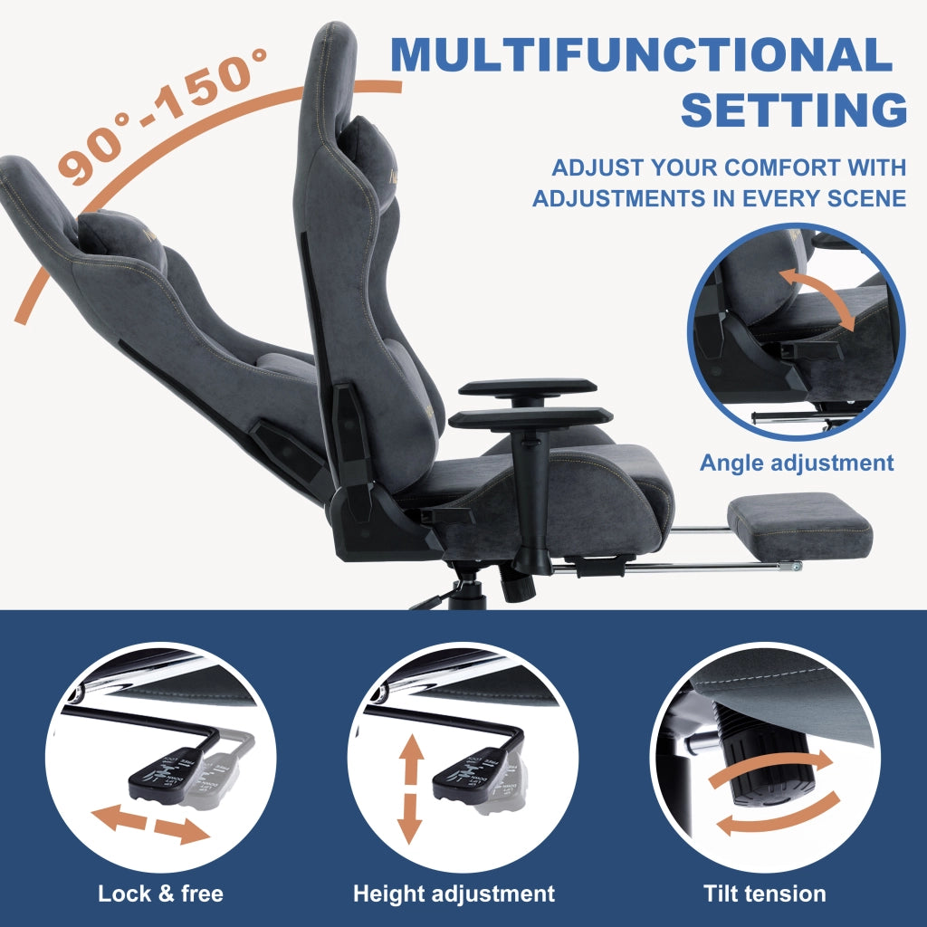 Sedia Gaming Ergonomica con Poggiapiedi ¨C Xylo ¨C Grigio Traspirante Regolabile Girevole
