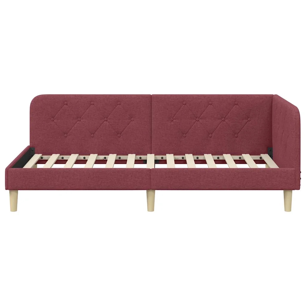 Letto singolo | Letto per adulti | Cornice del letto ad angolo Rosso Vino 90 x 200 cm Tessuto