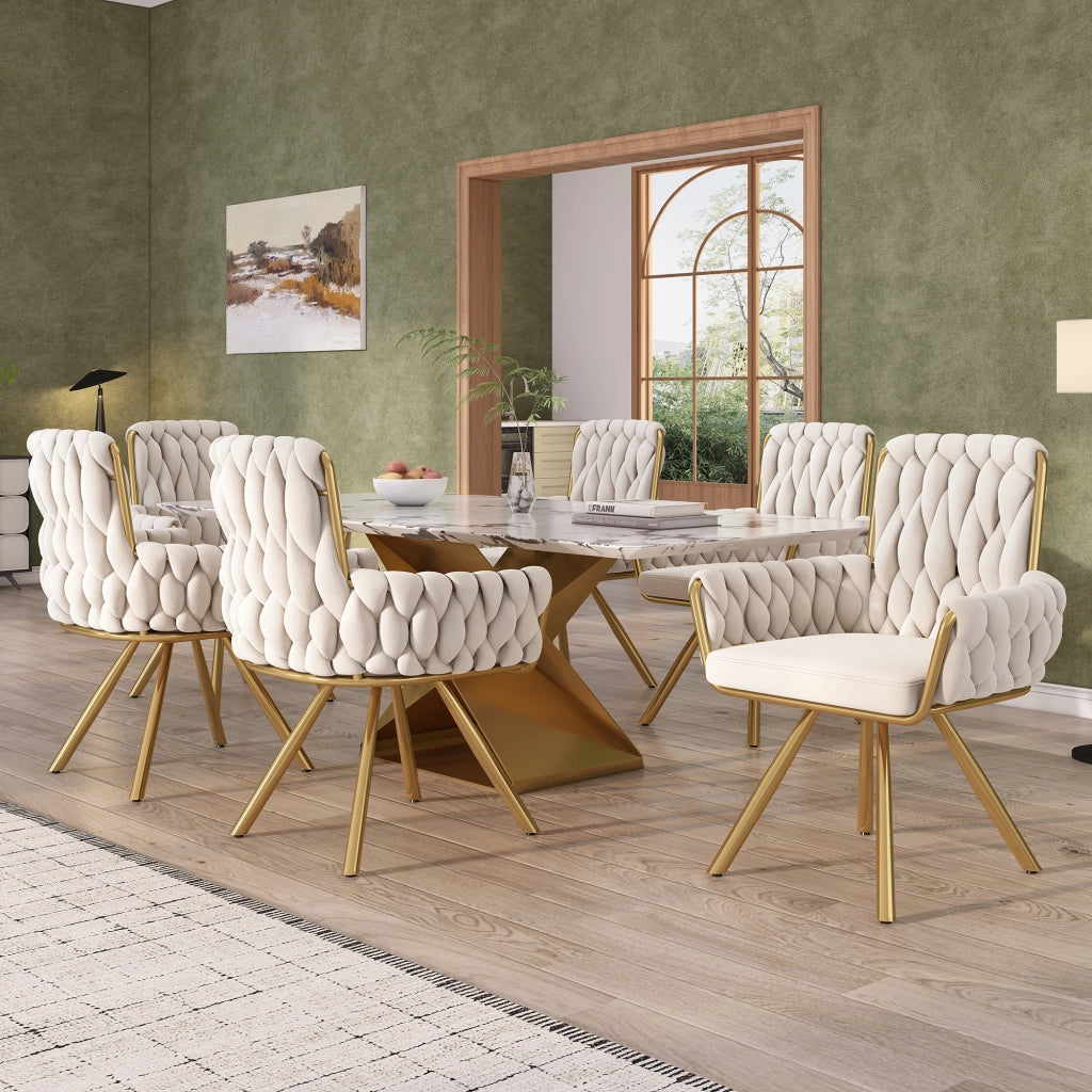 SEDIA Girevole 360° Set da 6 pezzi in velluto beige
