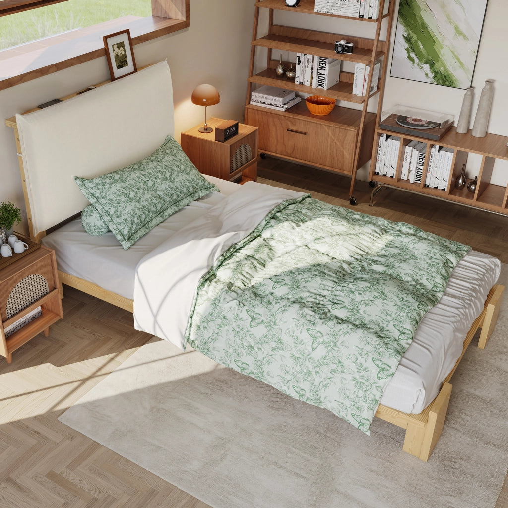 letto imbottito legno e tessuto naturale 90x200 cm