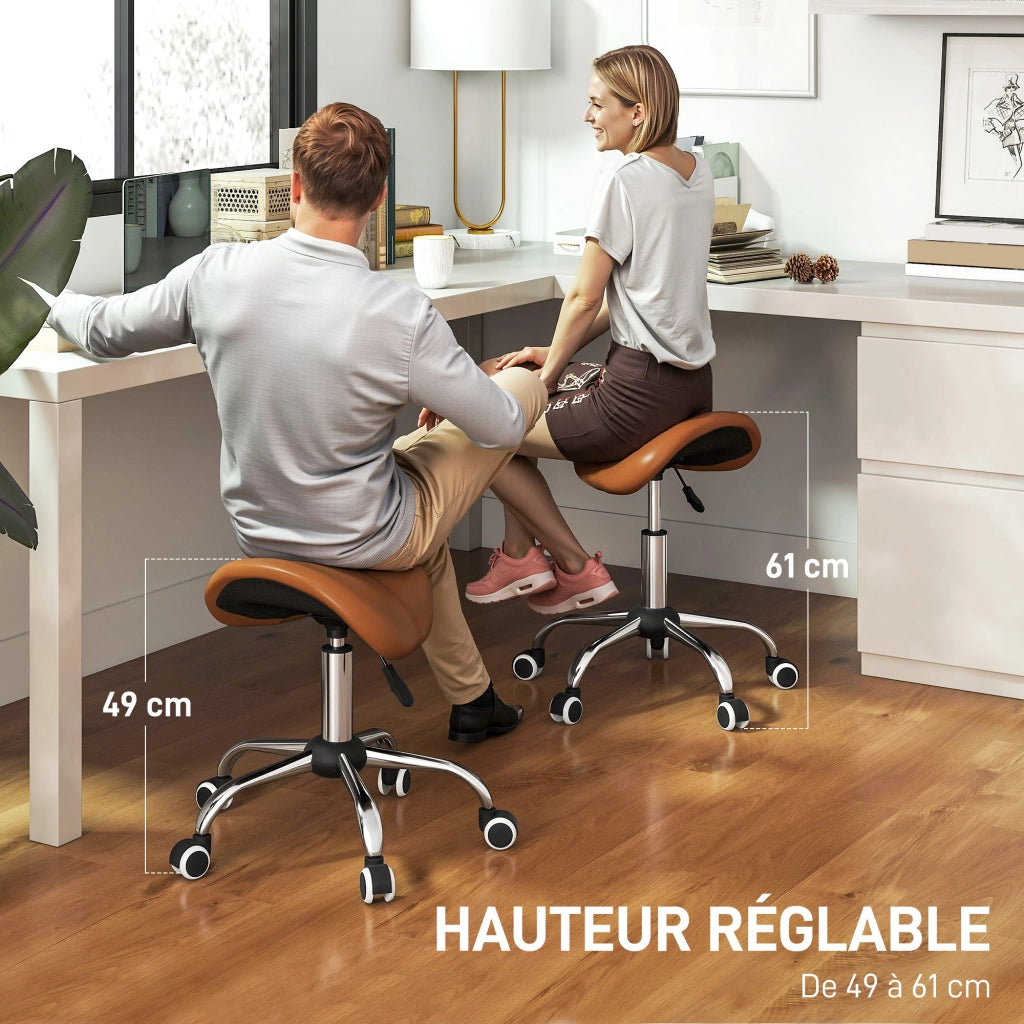 Sgabello da Lavoro Regolabile ¨C Xylo ¨C Altezza 49-61cm Marrone con Rotelle