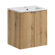 Set da bagno sospeso VANO in rovere e bianco 50cm: mobili sotto lavabo con armadietti + lavabo incassato