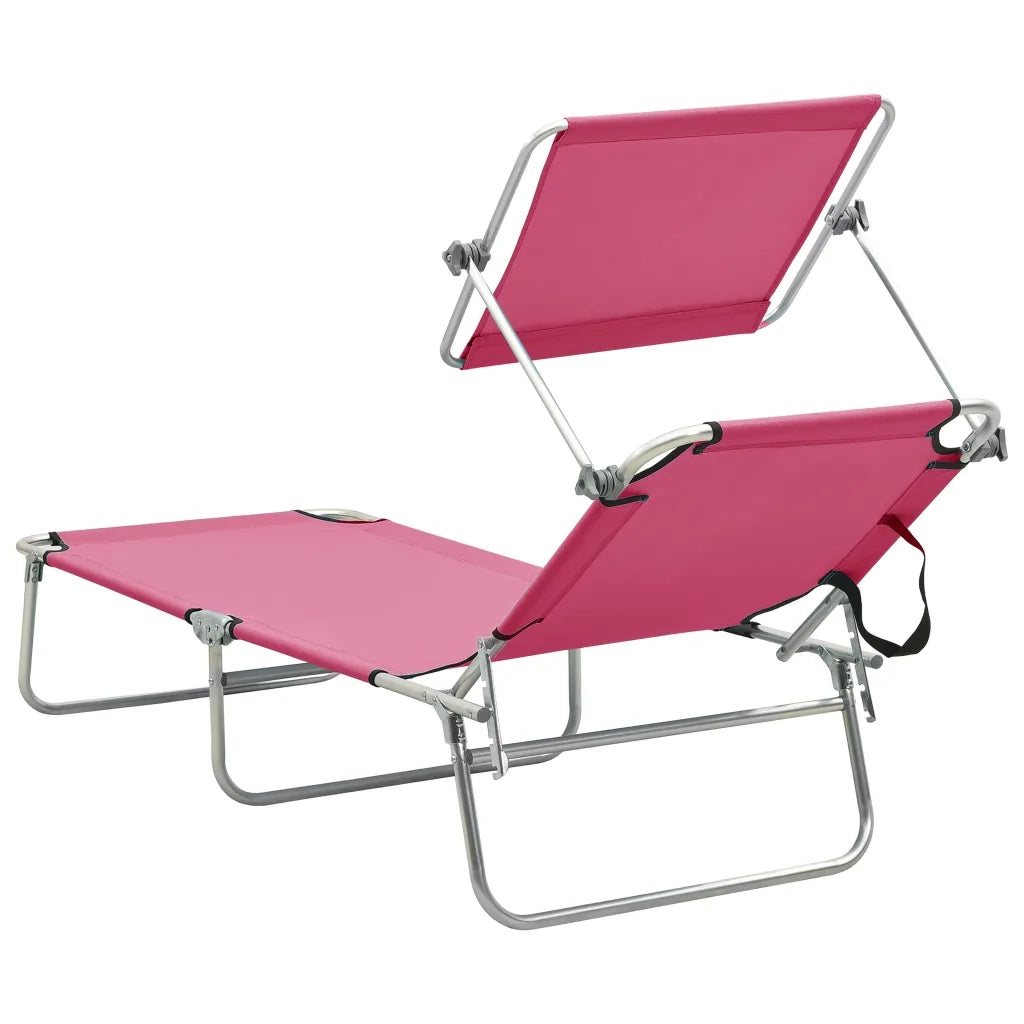 Lettino Prendisole Pieghevole con Baldacchino Rosa in Alluminio 310363