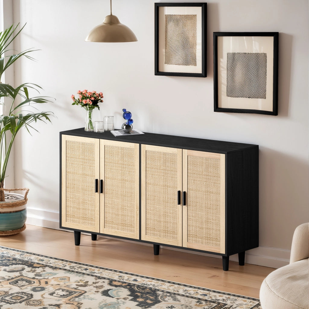 Credenza con 4 ante e ripiano regolabile - per soggiorno - in truciolare - 158×40×88 cm - nero