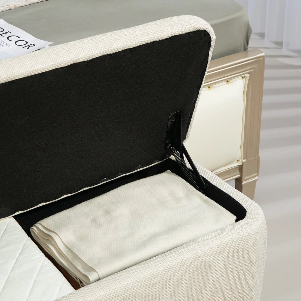 Poltrona pouf con schienale e contenitore ¨C Minimal ¨C crema 111x44x44.5cm