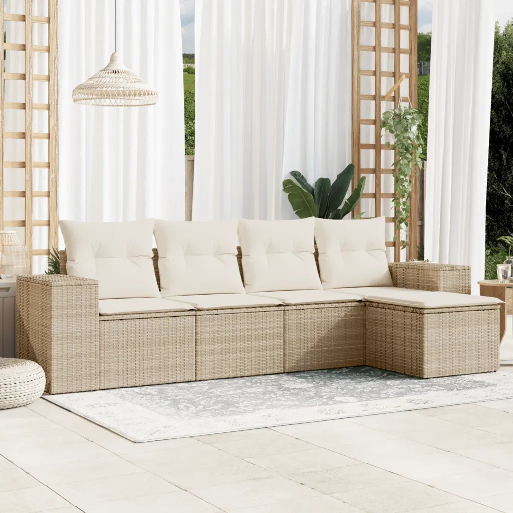 Set Divano da Giardino 5 pz con Cuscini Beige in Polyrattan 3254825