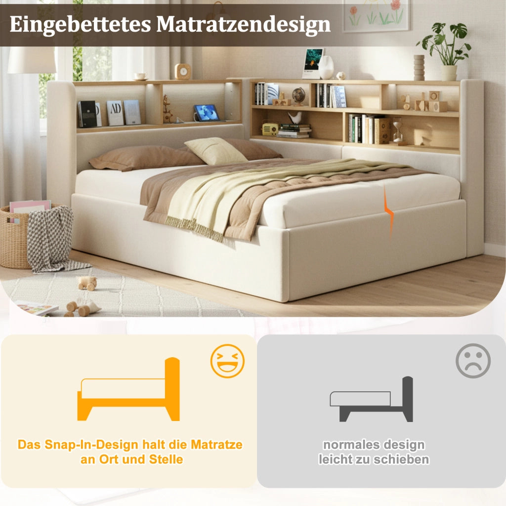 letto imbottito velluto beige 140 x 200 cm