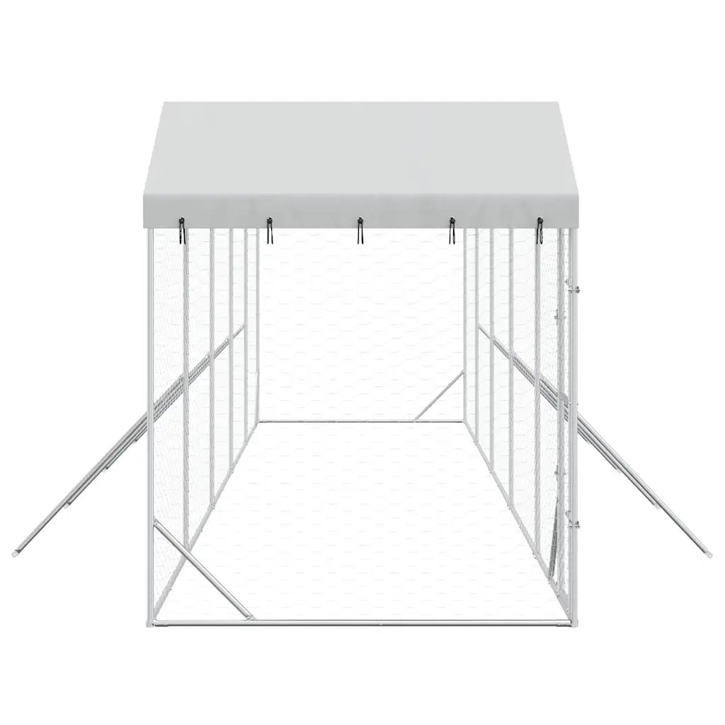 Cuccia Cani da Esterno Tetto Argento 10x2x2,5 m Acciaio Zincato 3190468