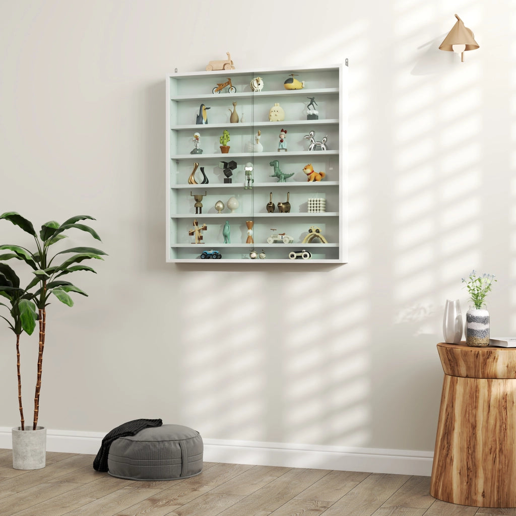 Libreria a Muro con Ripiani Aggiustabili e 2 Ante Scorrevoli Vetro ¨C Minimal ¨C Bianco 80x9.5x83 cm
