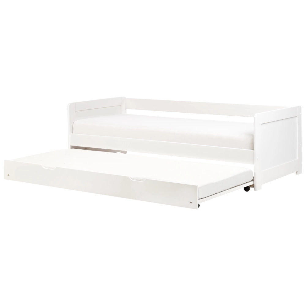Letto a castello per bambini in legno di pino bianco struttura di dimensioni singole EU con telaio estraibile extra.
