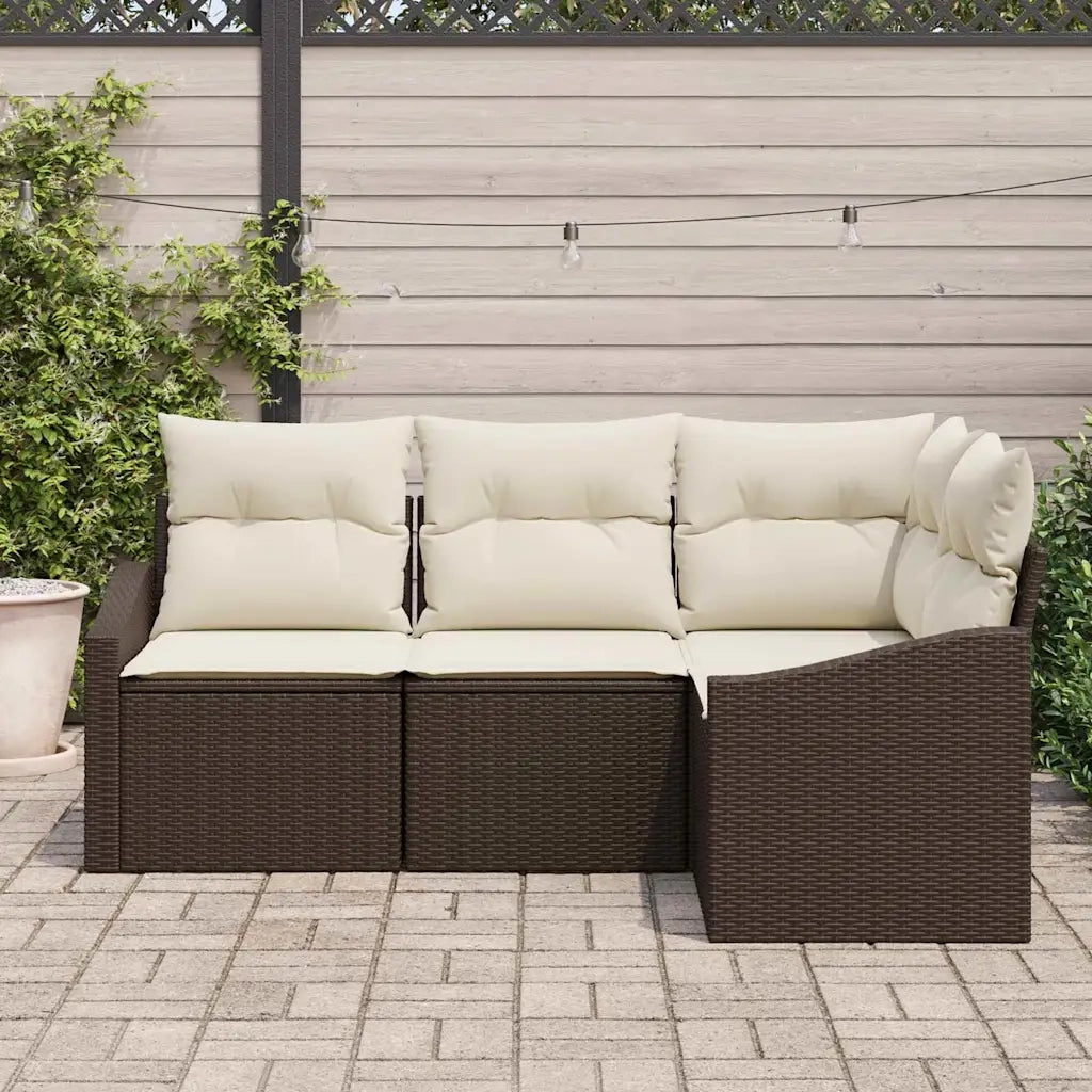 Set di divani con cuscino 4 pcs Marrone polyrattan