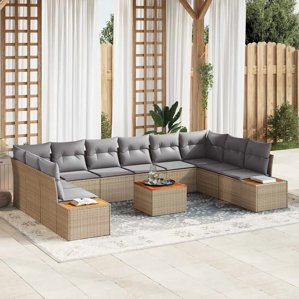 Set Divano da Giardino con cuscino 11 pcs Beige Poly Rattan 3348181