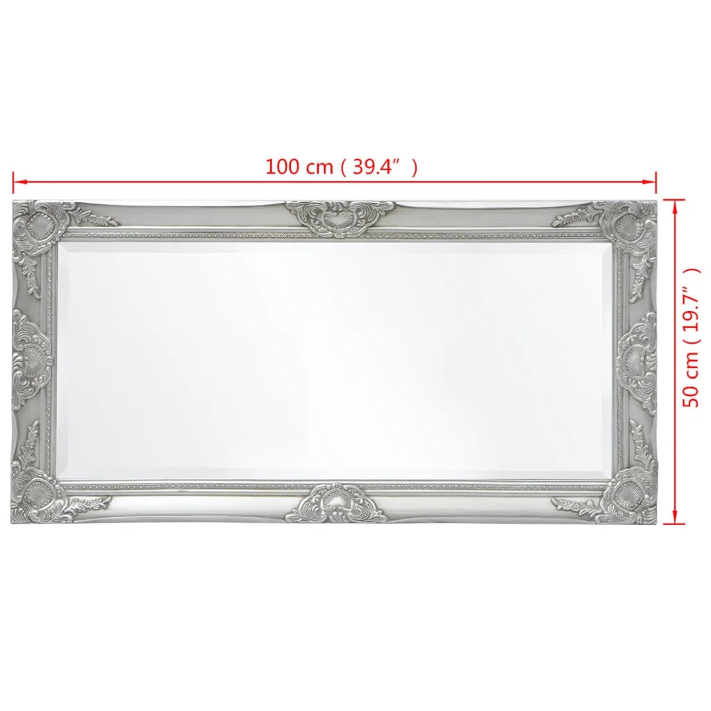 Specchio da Parete Stile Barocco 100x50 cm Argento 243681