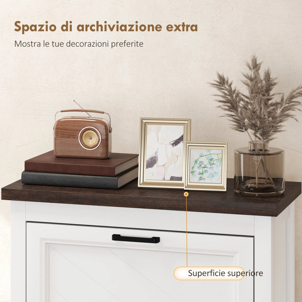 Scarpiera con 2 Cassetti Ribalta e Ripiani Regolabili ¨C Zephmum ¨C Bianco
