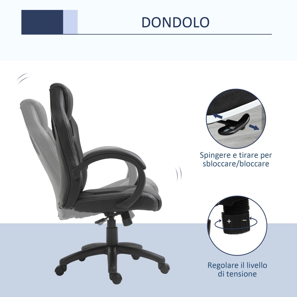 EasyComfort Sedia da Gaming ad Altezza Regolabile, Sedia da Ufficio con Funzione a Dondolo, Girevole e Reclinabile, 71x61x108-118 cm, Nera