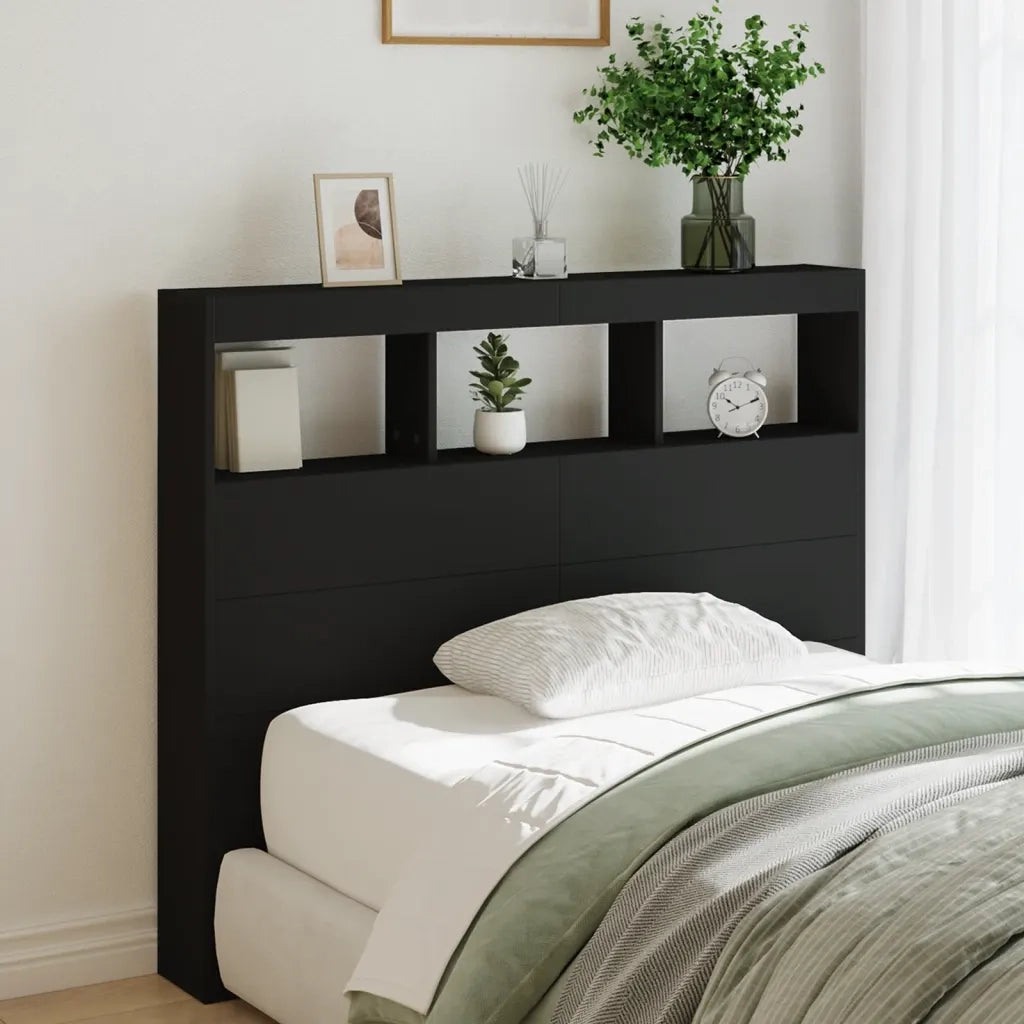 Testiera | Testata con Contenitore a LED Nera 120x17x102 cm