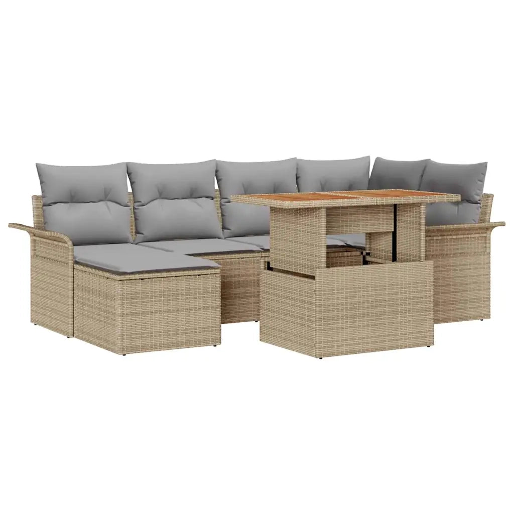 Set Divano da Giardino 7 pcs Beige e Grigio Chiaro polyrattan