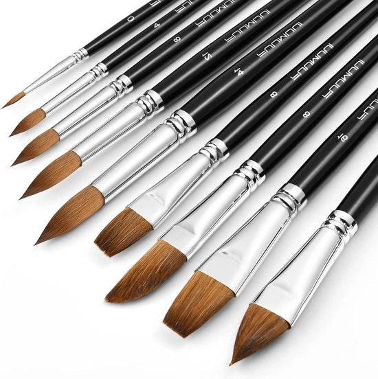 Set di pennelli acqueristici professionale a pelo di sable - punto rotondo lingua di gatto ovale lavaggio piatto filbert - pittura acqueristica gouache inchiostro