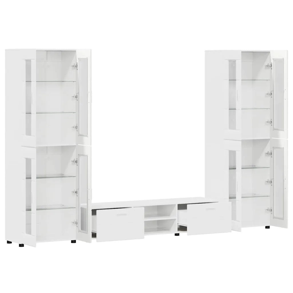 Set mobile TV con porta FLORIN Bianco Lucido Legno multistrato