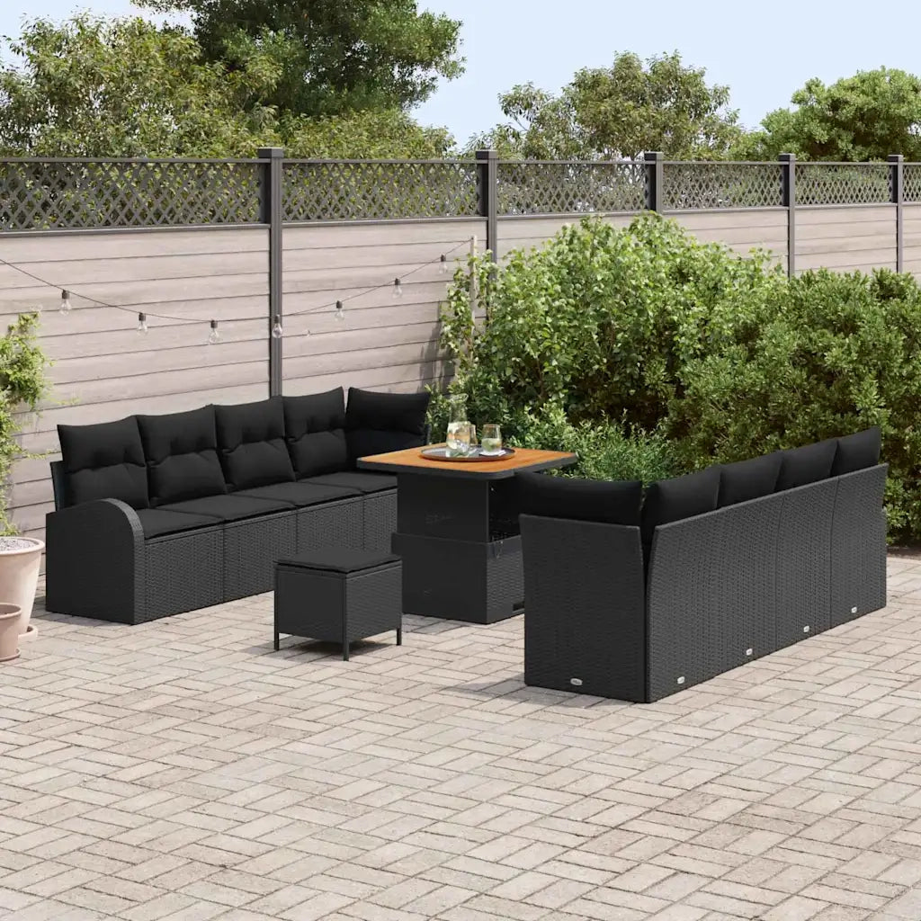 Set Divano da Giardino con cuscino 11 pcs Nero polyrattan