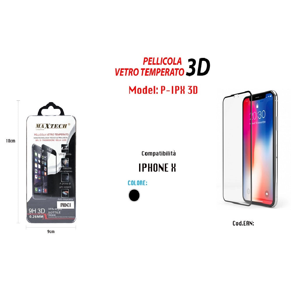 Trade Shop - Pellicola Antigraffio Vetro Temperato Iphone X 3d Schermo Maxtech P-ipx 3d -