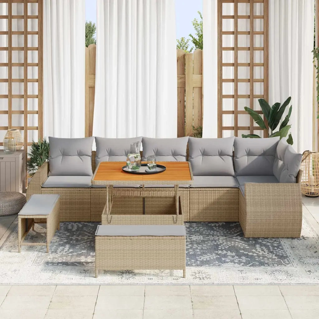 Set Divano da Giardino con cuscino 9 pcs beige e grigio chiaro 3363837