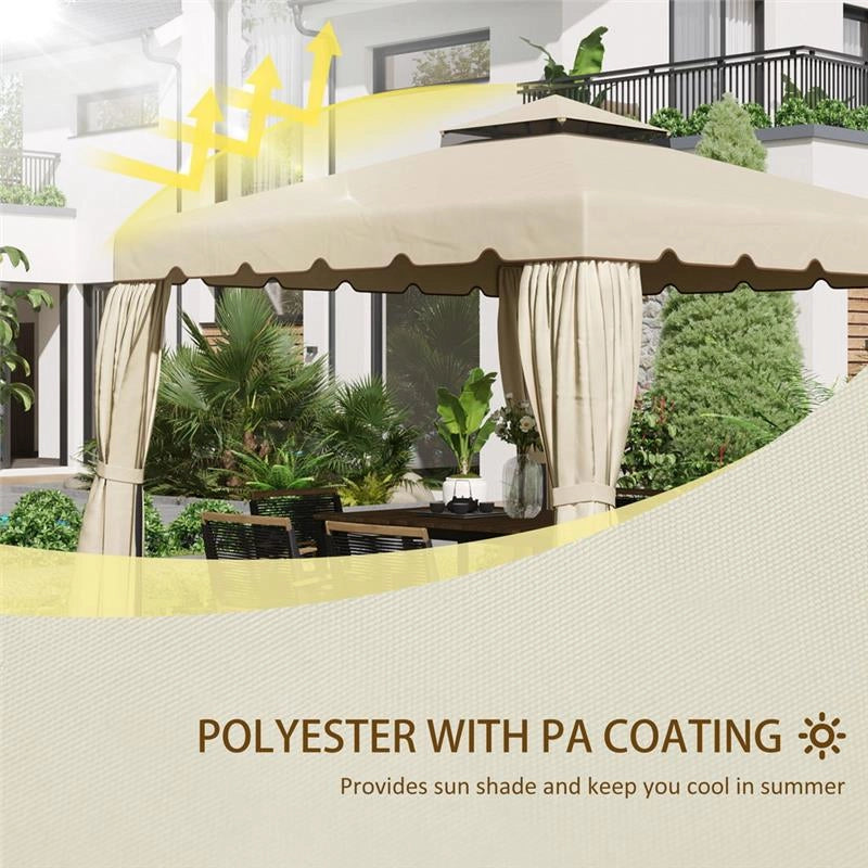 TETTUCCIO DI RICAMBIO PER GAZEBO DA GIARDINO 3X3M CON TETTO A 2 LIVELLI IN POLIESTERE BEIGE