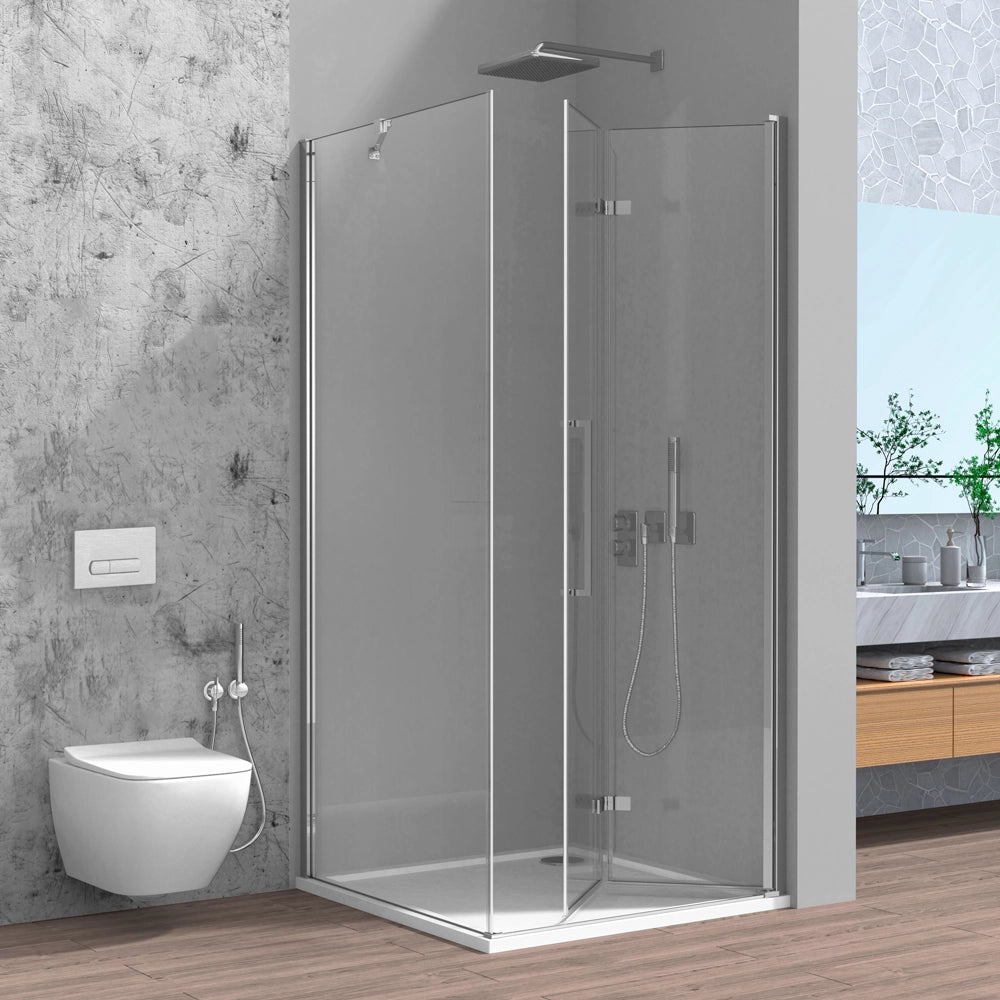 Box doccia angolare a soffietto 70x70 in vetro temperato trasparente con profili cromo Neos