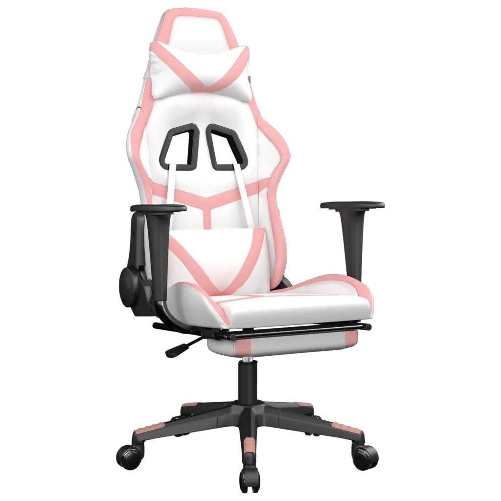 Sedia da Gaming | Sedia da e-sports con Poggiapiedi Bianco e Rosa in Similpelle