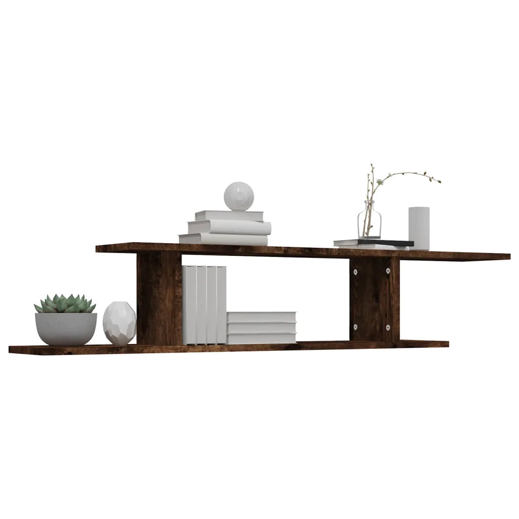 Scaffale TV a Parete Rovere Fumo 125x18x23 cm Legno Multistrato 815876