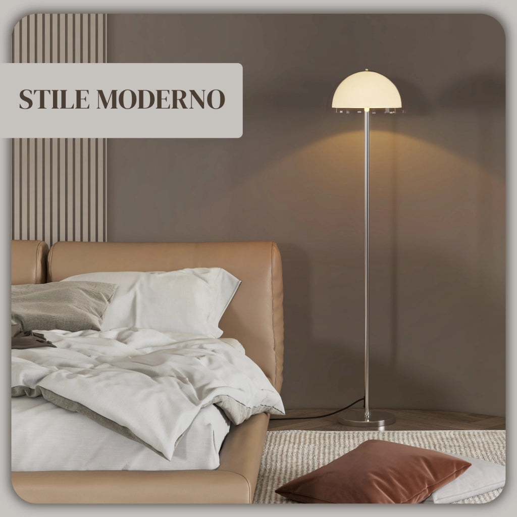 Lampada a Piantana Moderna con Paralume a Doppio Strato, in Metallo e Acrilico, ?35x150 cm, Bianca