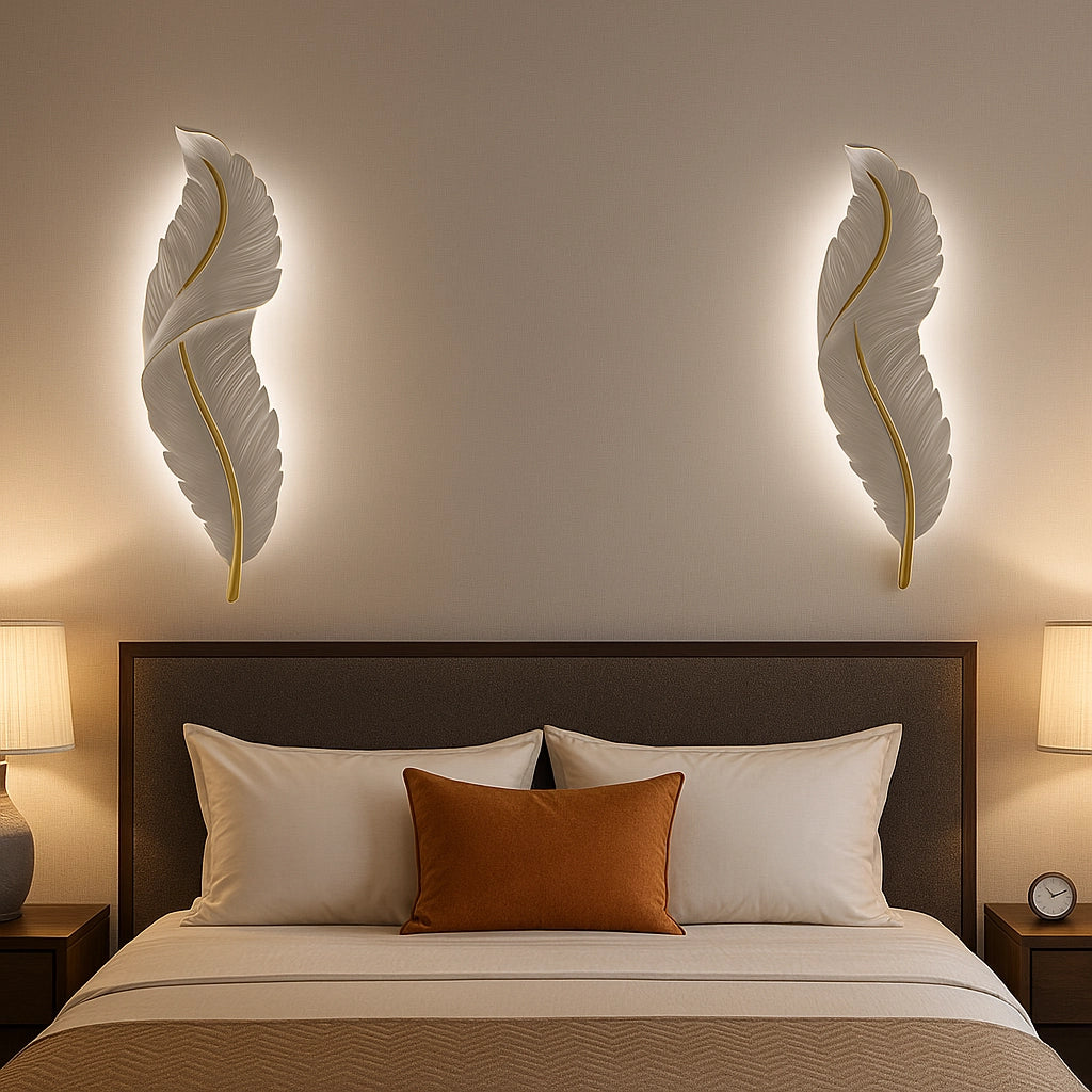 Lampada da parete piuma cigno in resina con LED CCT 12W 3 tonalità bianco per salone soggiorno camera letto stile moderno elegante 63x17 cm
