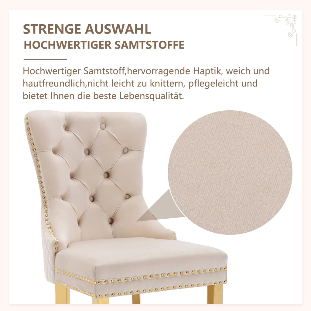SEDIA da pranzo in velluto beige con gambe in acciaio inox dorato 50.5x45x95 cm