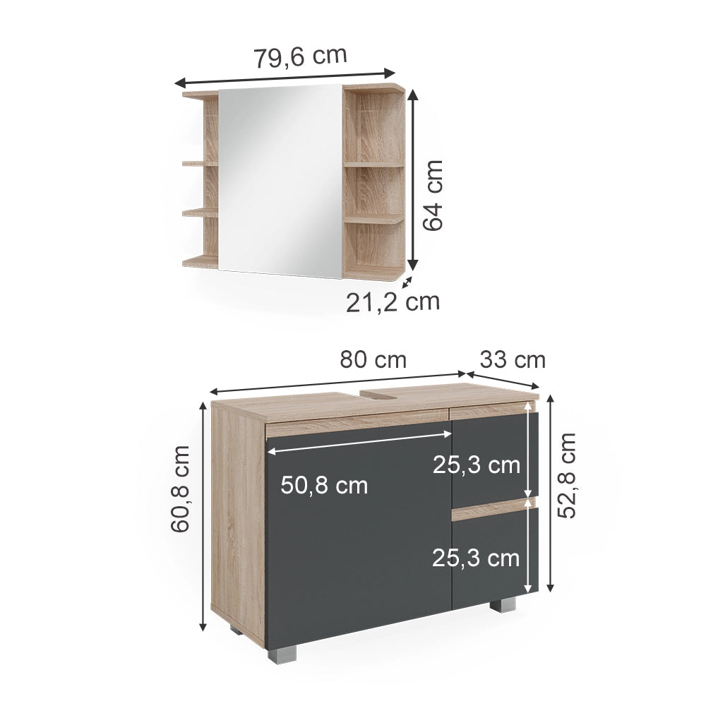 Vicco Set mobili bagno Sonoma 2 parti