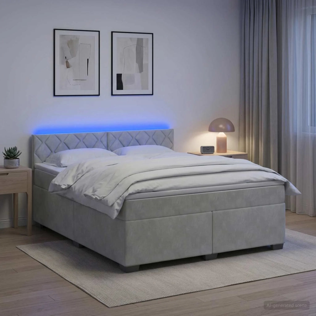 Letto con Box Spring, Materasso e LED Grigio Chiaro Velluto 3452234