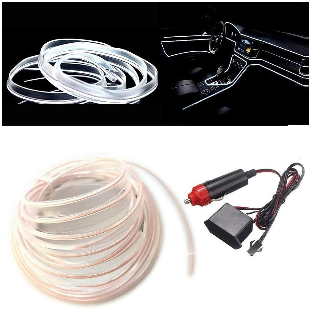 Trade Shop - Striscia Strip Led Per Interni Auto A 12v Fibra Ottica Luce Decorativa Atmosfera - Ghiaccio   -3 Mt   -
