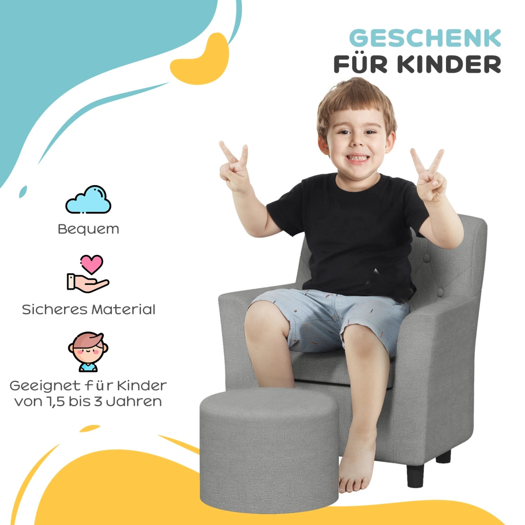 Poltrona Bambini con Pouf ¨C Minimal ¨C Grigio, Legno