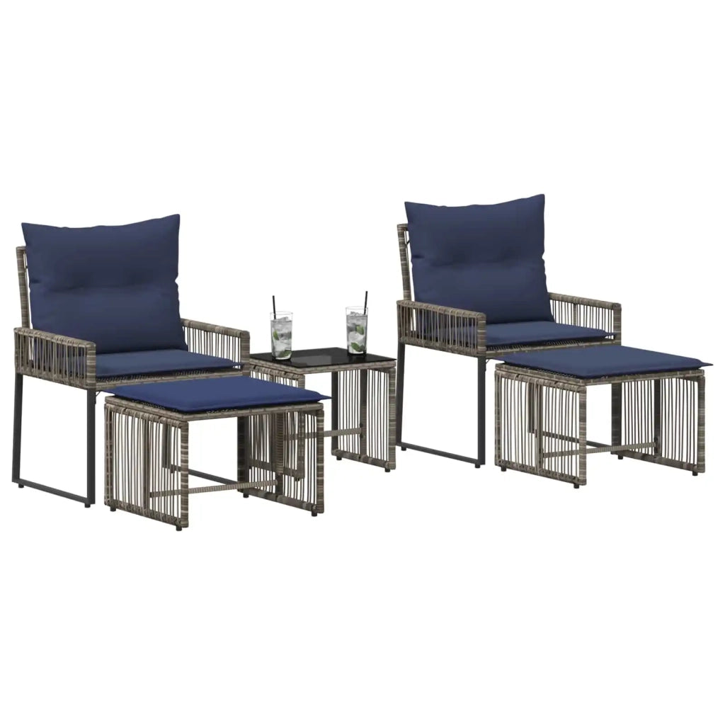 Set di Mobili da Esterno 11 pz | Set Salotto da Giardino Grigio e Blu Navy polyrattan