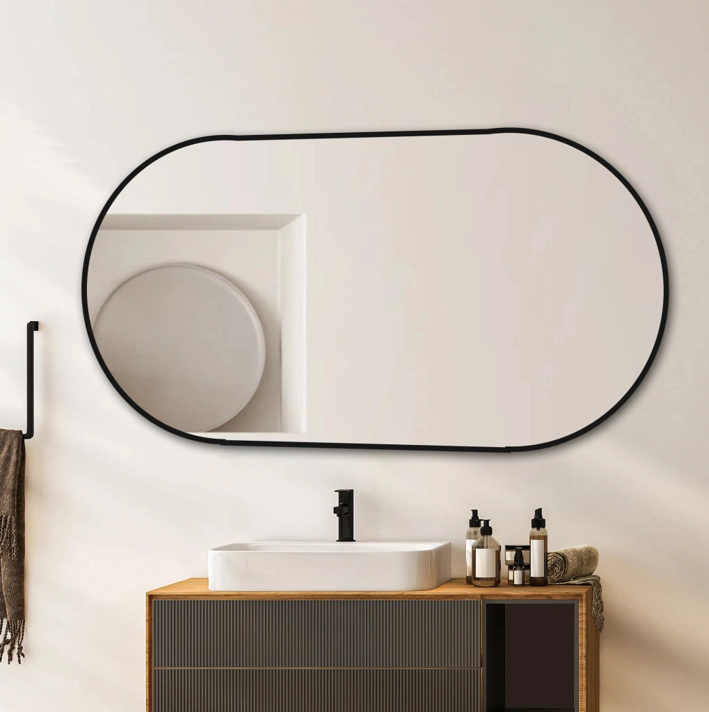 Specchio da parete ad arco 60x120 cm con cornice in alluminio nero