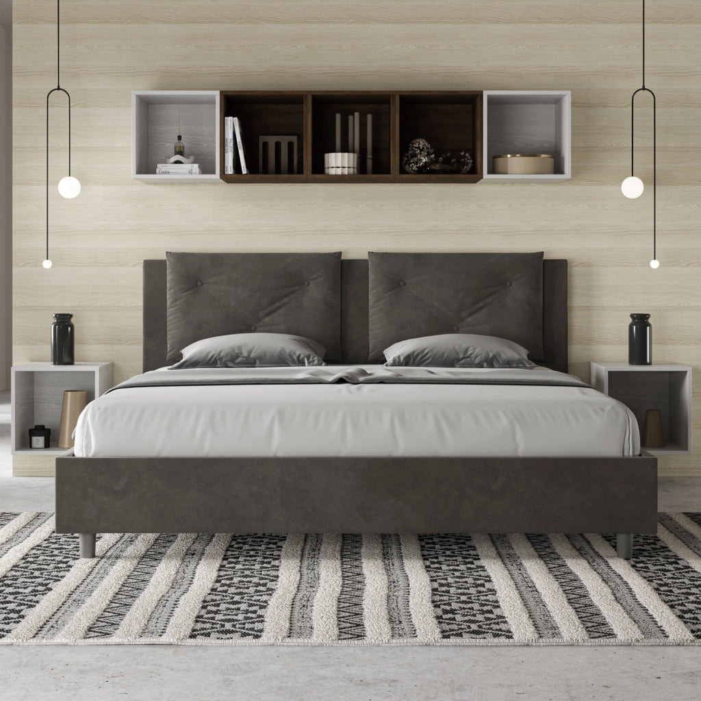 BS COM Letto senza rete imbottito 180x190 microfibra grigio