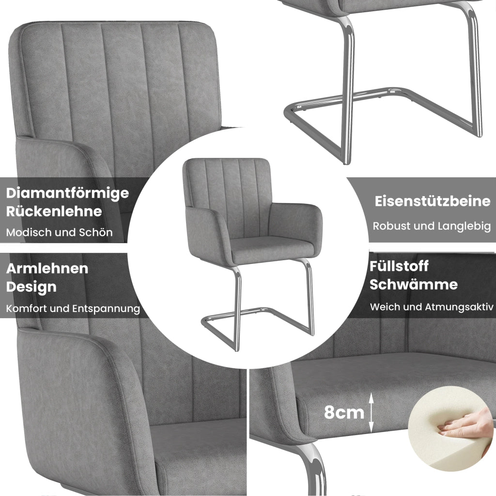 Set 2 Sedie da Pranzo Imbottite ¨C MINIMAL ¨C Struttura Metallo, Similpelle Grigio