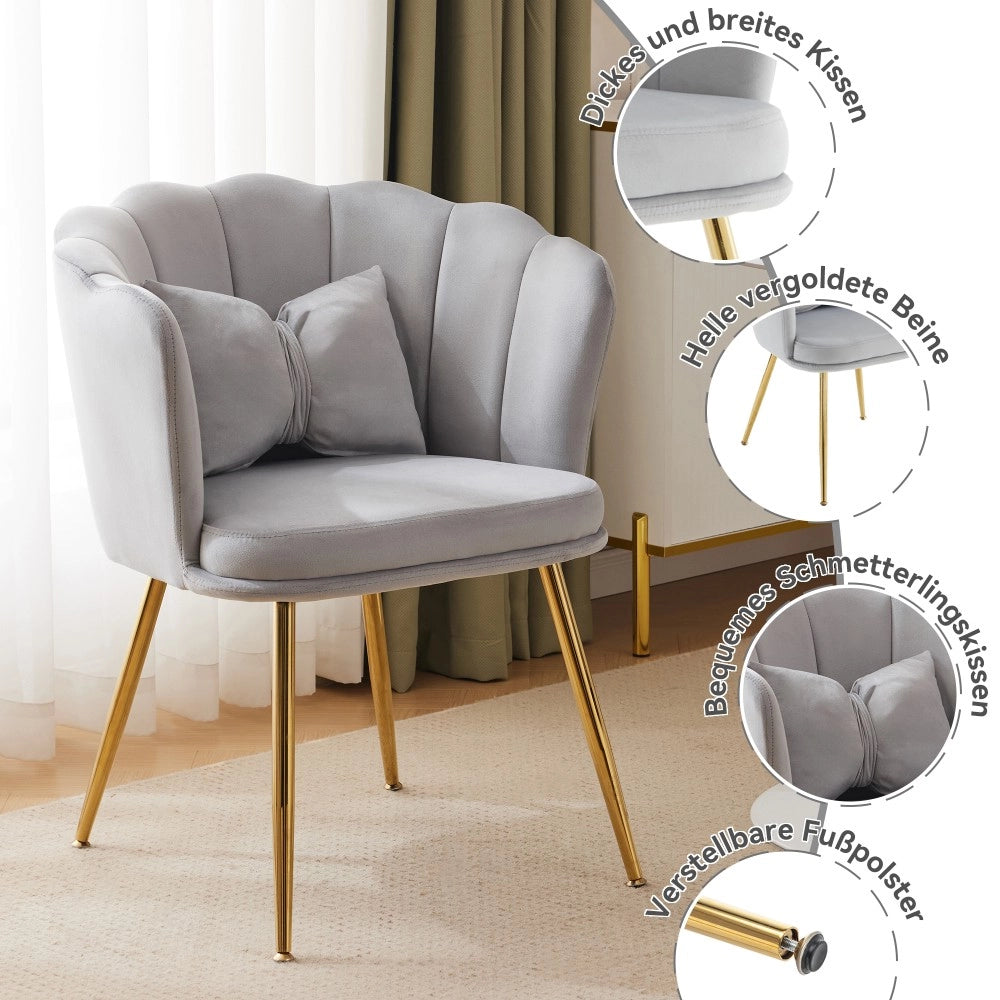 Set di 6 sedie moderne in velluto - Zephmum- Schienali a petalo gambe dorate cuscini farfalla