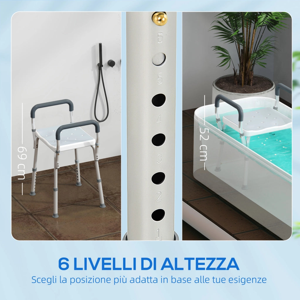 Sgabello Doccia Regolabile con Braccioli ¨C Xylo ¨C Alluminio HDPE EVA 52x45x57-69cm